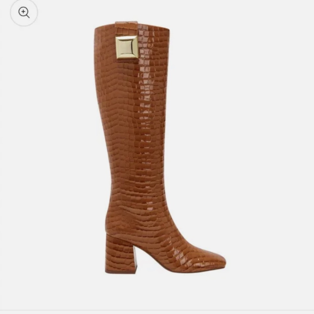 Brown Croc-Embossed Knee-High Boots